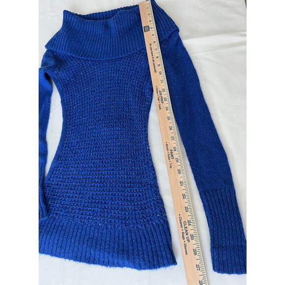 Y2K Candie’s sweater size XS stretchy fold over off shoulders long sleeve sequin - Picture 7 of 7